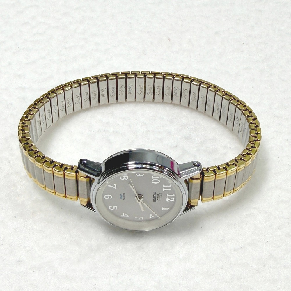 Timex Indiglo Vintage Watch Women Speidel Stretch Band Gold Silver - Picture 5 of 9